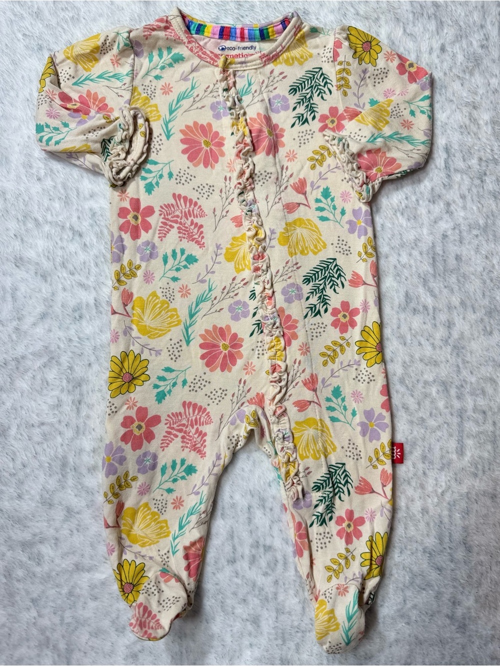 Magnetic Me Wildflower Ruffle Footie Sleeper Newborn Baby Girl Modal Cream